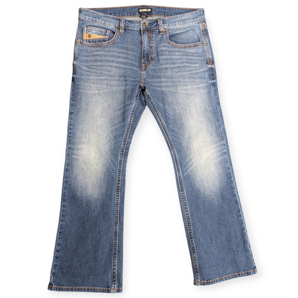 Rank 45 Y2K Western Men's BootCut Thick Stitching Whisker Jeans Size 36x30